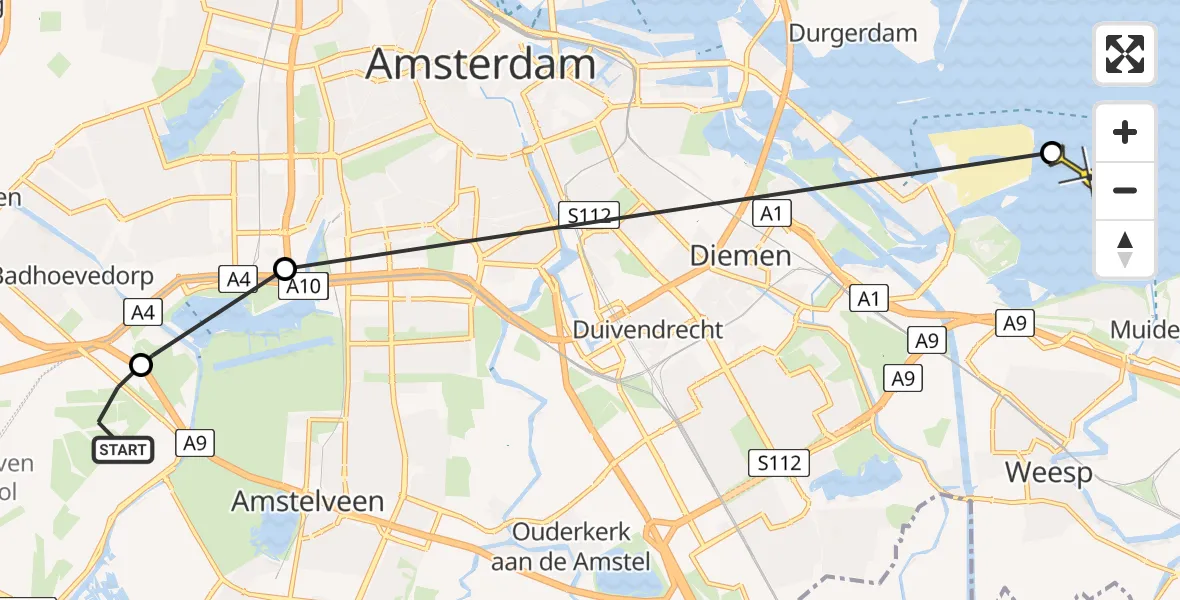 Routekaart van de vlucht: Politiehelikopter naar Muiden, Loevesteinse Randweg