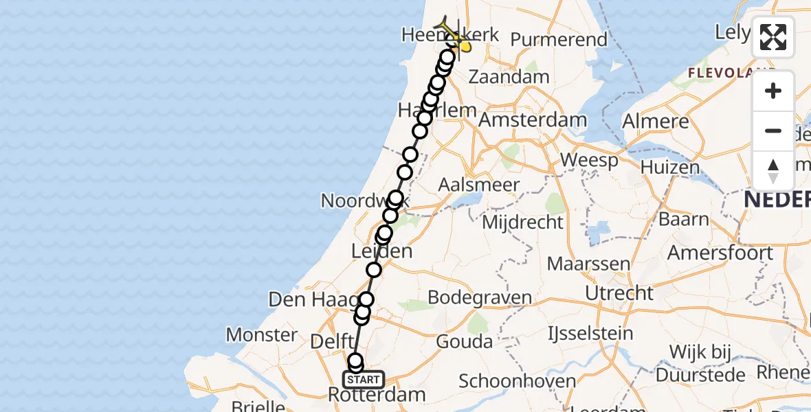 Routekaart van de vlucht: Lifeliner 2 naar Heemskerk, Schieveense polder