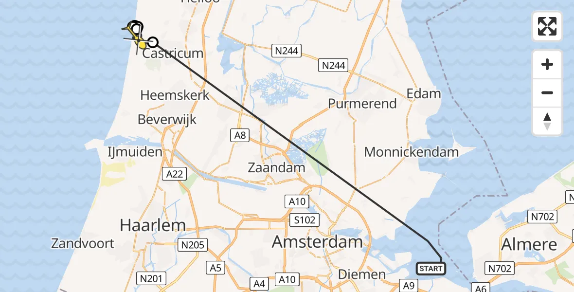 Routekaart van de vlucht: Politieheli naar Castricum, De Drost