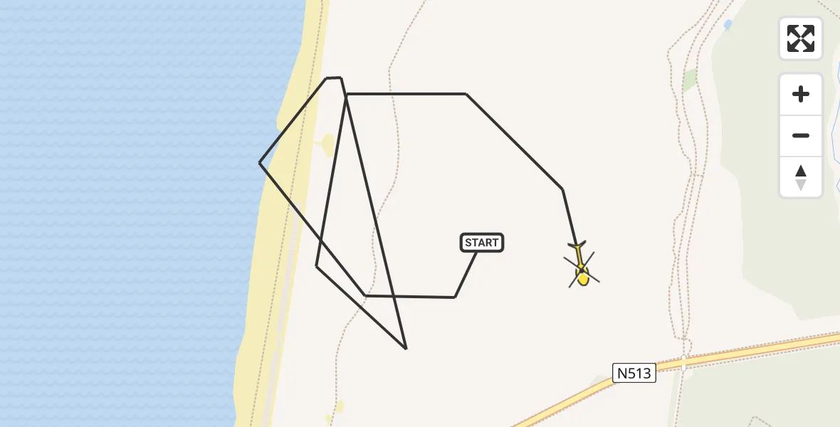 Routekaart van de vlucht: Politieheli naar Castricum, Zeeweg