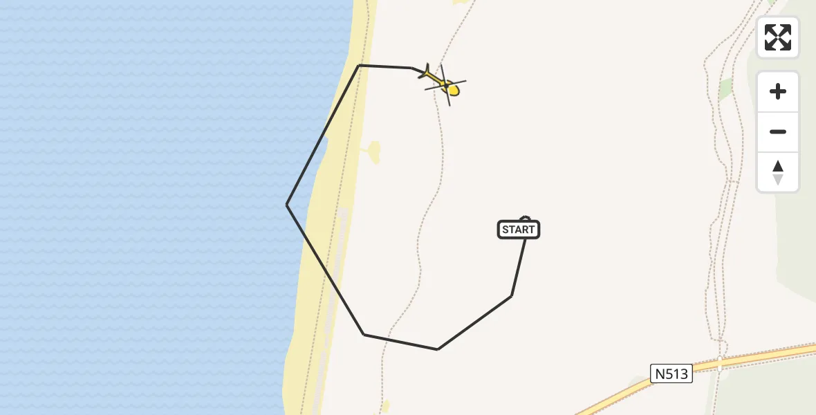 Routekaart van de vlucht: Politiehelikopter naar Castricum, Zeeweg