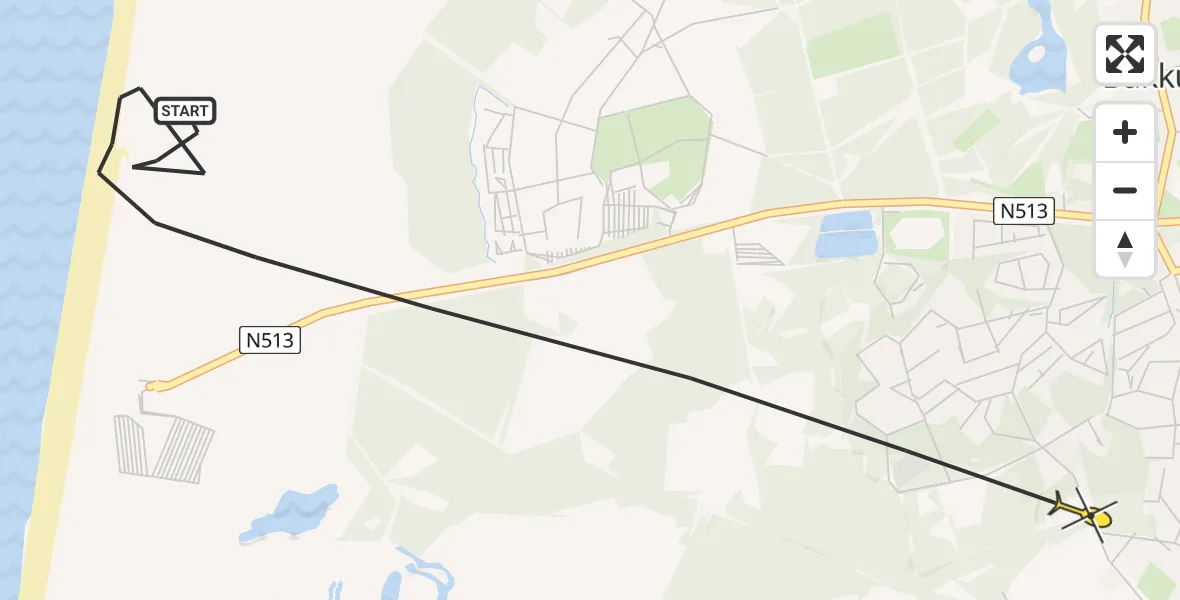 Routekaart van de vlucht: Politiehelikopter naar Castricum, Zeeweg