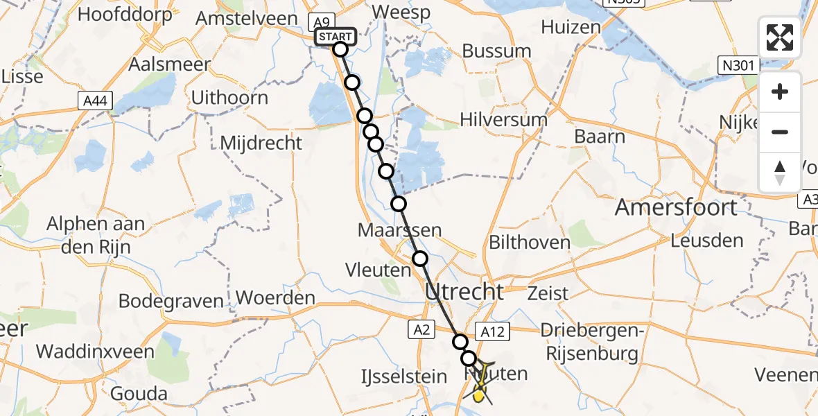 Routekaart van de vlucht: Lifeliner 1 naar Houten, Abcouder Meer