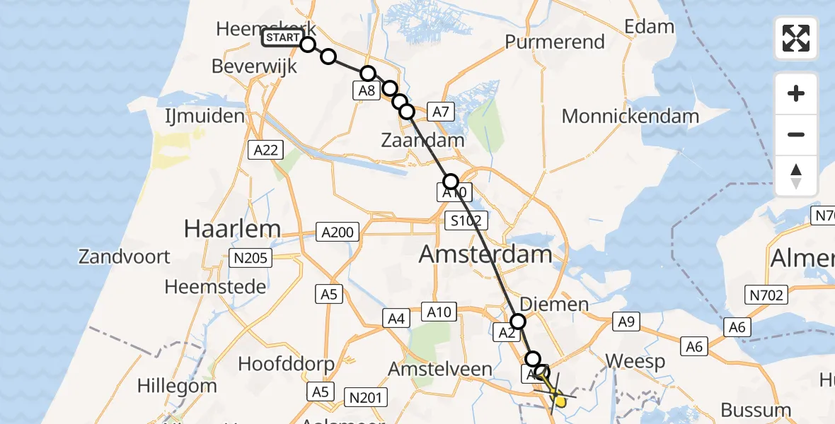 Routekaart van de vlucht: Lifeliner 2 naar Academisch Medisch Centrum (AMC), Hoogedijk