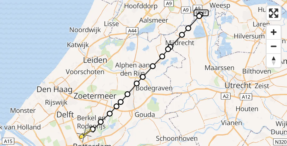 Routekaart van de vlucht: Lifeliner 2 naar Rotterdam The Hague Airport, Voetangelweg