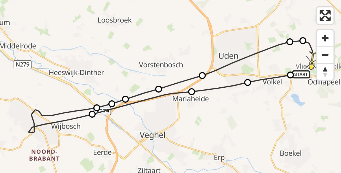 Routekaart van de vlucht: Lifeliner 3 naar Vliegbasis Volkel, Lagenheuvelstraat