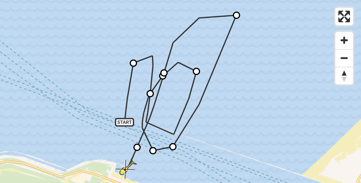 Routekaart van de vlucht: Politieheli naar Maasvlakte, Maasgeul