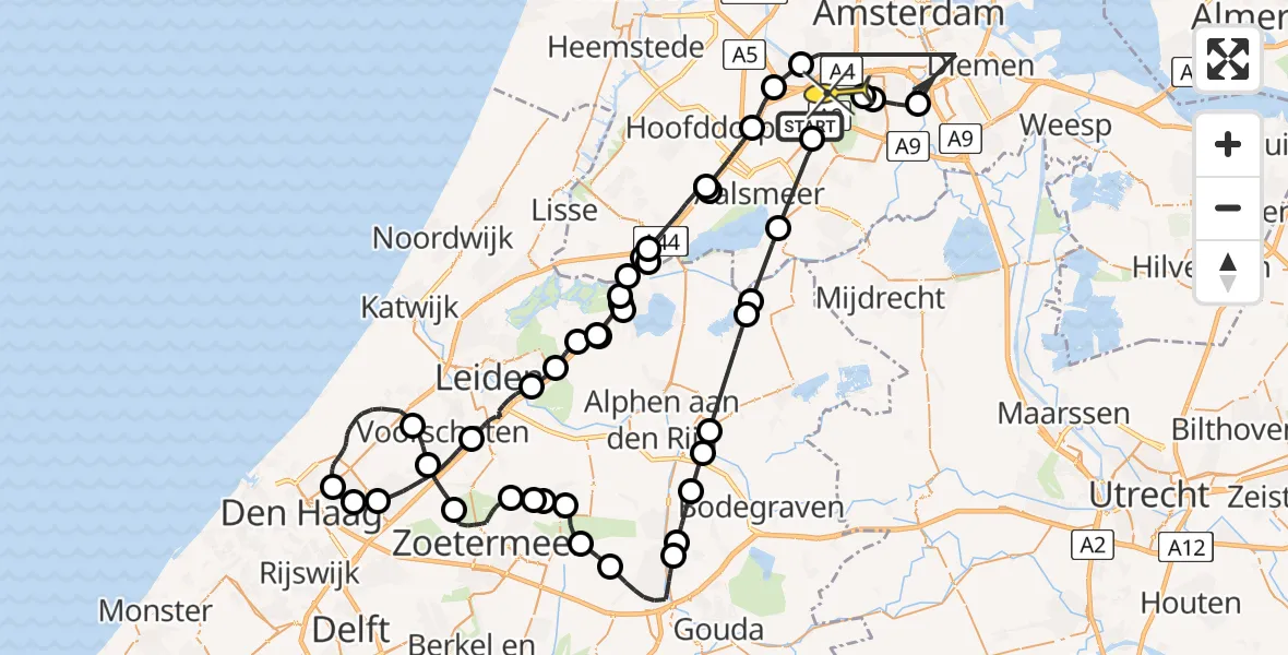 Routekaart van de vlucht: Politieheli naar Amstelveen, Mr. Jac. Takkade