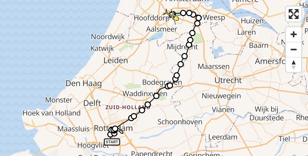 Routekaart van de vlucht: Politieheli naar Schiphol, Rodenstein