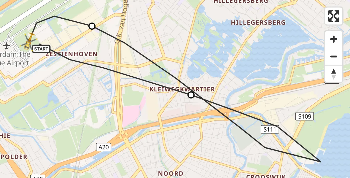 Vluchtroute Traumahelikopter Rotterdam The Hague Airport - Rotterdam The Hague Airport, 01 maart 2024, 17:18