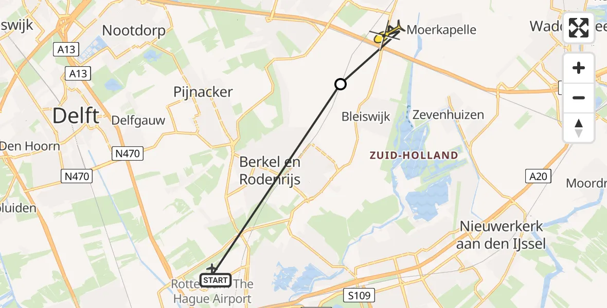 Routekaart van de vlucht: Lifeliner 2 naar Bleiswijk, HSL-Zuid