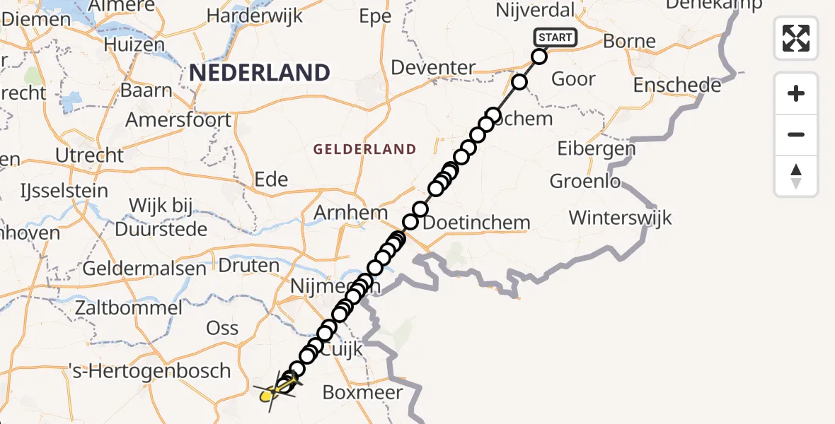 Routekaart van de vlucht: Lifeliner 3 naar Vliegbasis Volkel, Esstraat