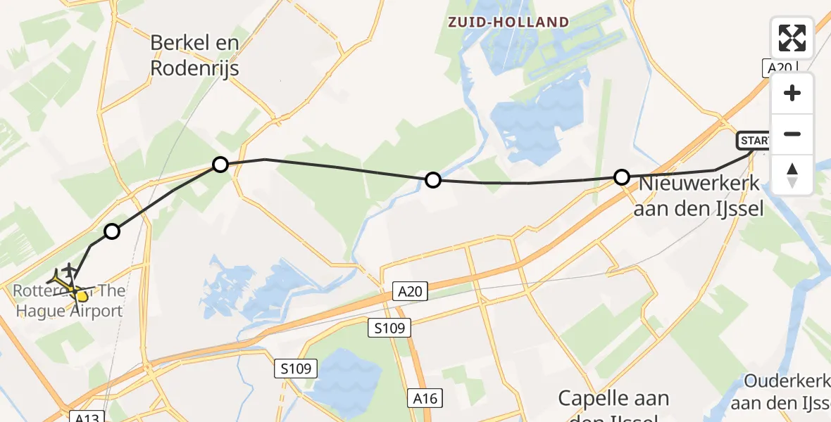 Routekaart van de vlucht: Lifeliner 2 naar Rotterdam The Hague Airport, Zuidplasweg
