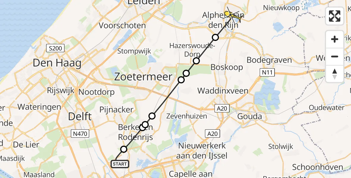 Routekaart van de vlucht: Lifeliner 2 naar Alphen aan den Rijn, Brandenburgbaan