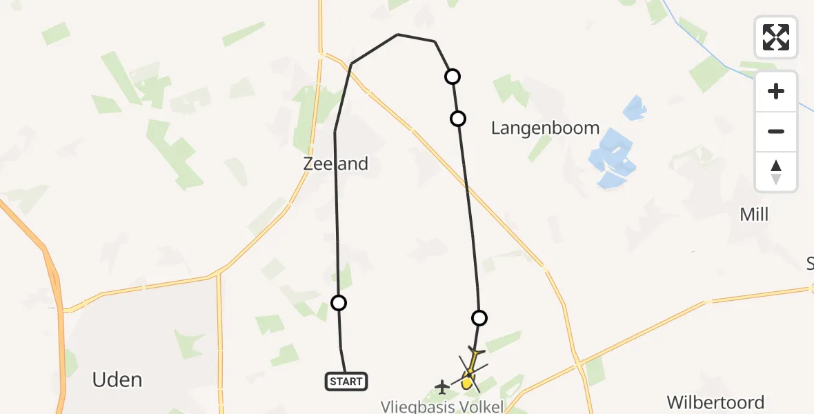 Routekaart van de vlucht: Lifeliner 3 naar Vliegbasis Volkel, Boekelsedijk