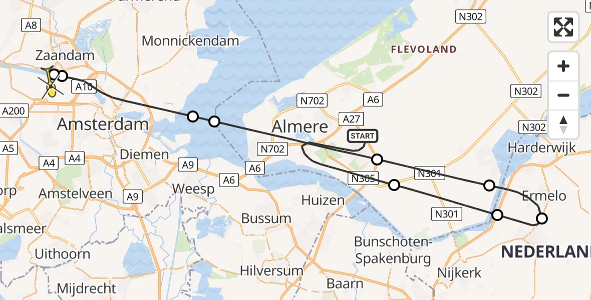 Routekaart van de vlucht: Lifeliner 1 naar Amsterdam Heliport, Paradijsvogelweg