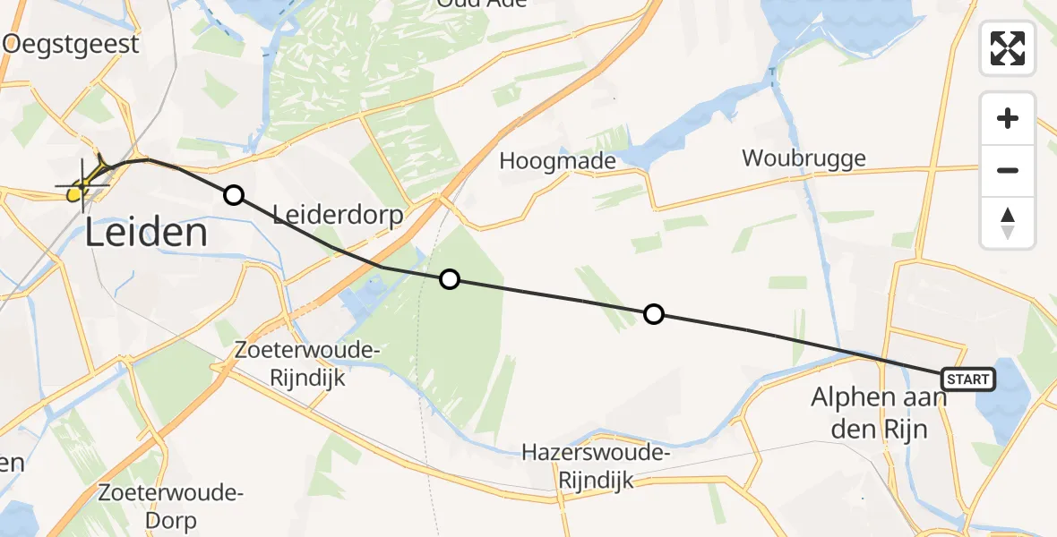 Routekaart van de vlucht: Lifeliner 2 naar Leiden, Oudshoornseweg