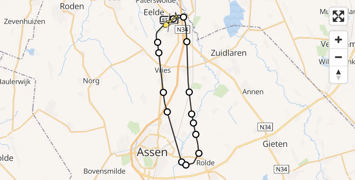 Routekaart van de vlucht: Lifeliner 4 naar Groningen Airport Eelde, Lugtenbergerweg