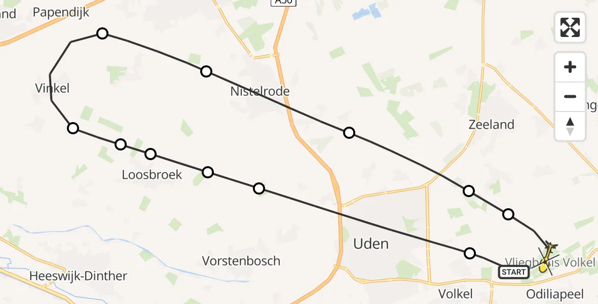 Routekaart van de vlucht: Lifeliner 3 naar Vliegbasis Volkel, Kromstraat