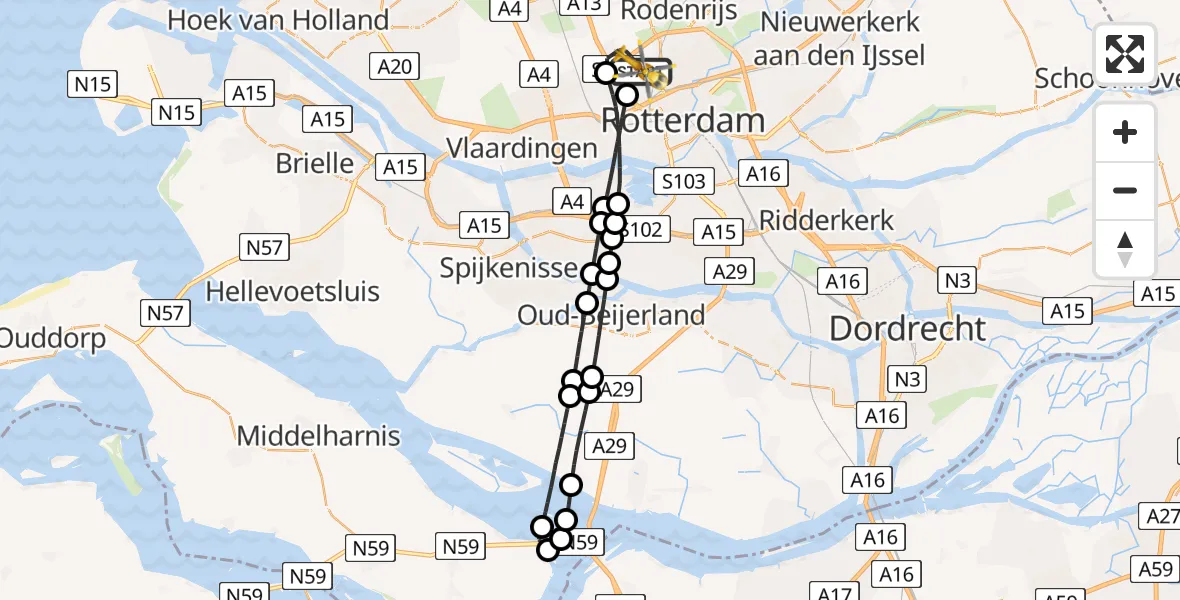 Vluchtroute Traumahelikopter Rotterdam The Hague Airport - Rotterdam The Hague Airport, 02 maart 2024, 02:29