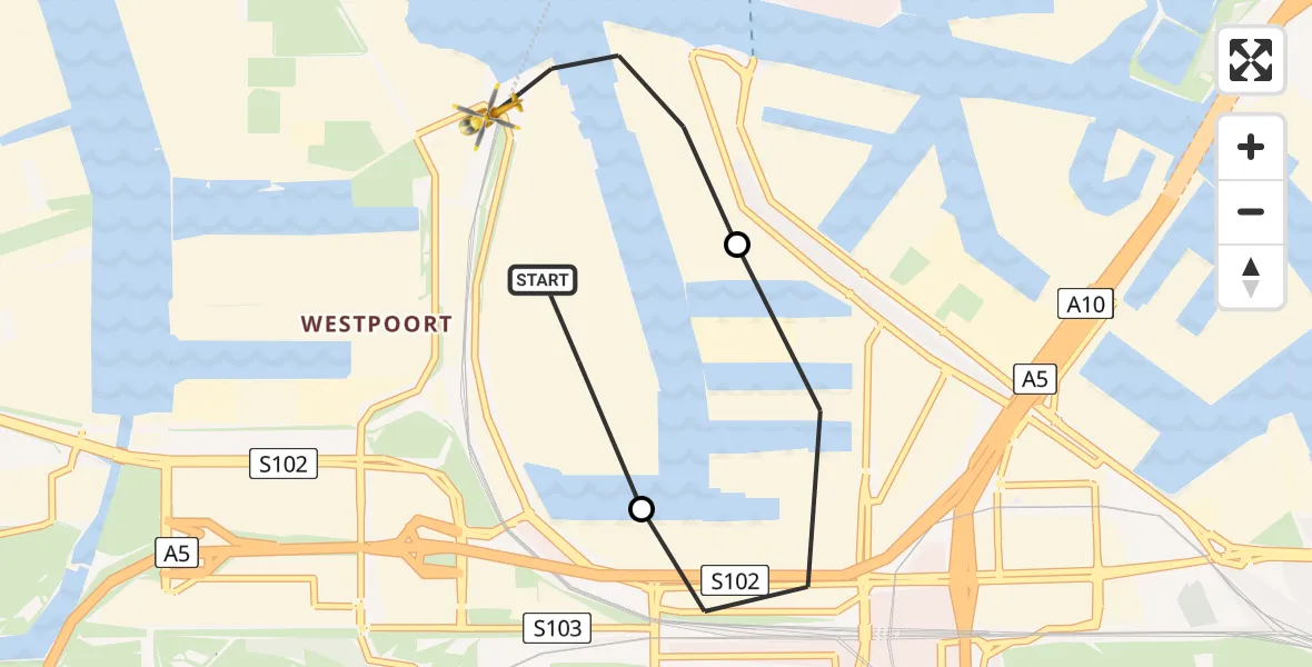 Vluchtroute Traumahelikopter van Amsterdam Heliport naar Amsterdam Heliport