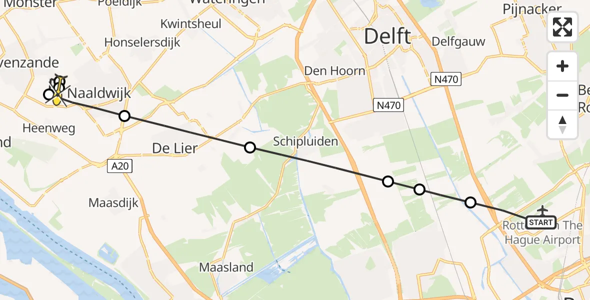 Routekaart van de vlucht: Lifeliner 2 naar 's-Gravenzande, Fluwijn