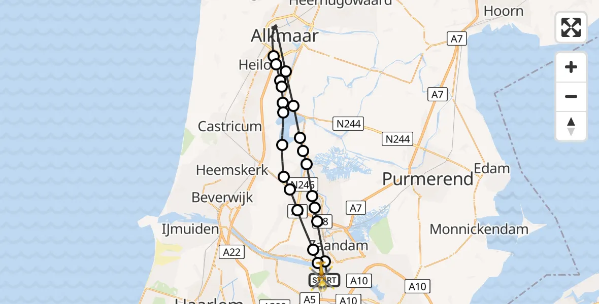 Vluchtroute Traumahelikopter van Amsterdam Heliport naar Amsterdam Heliport