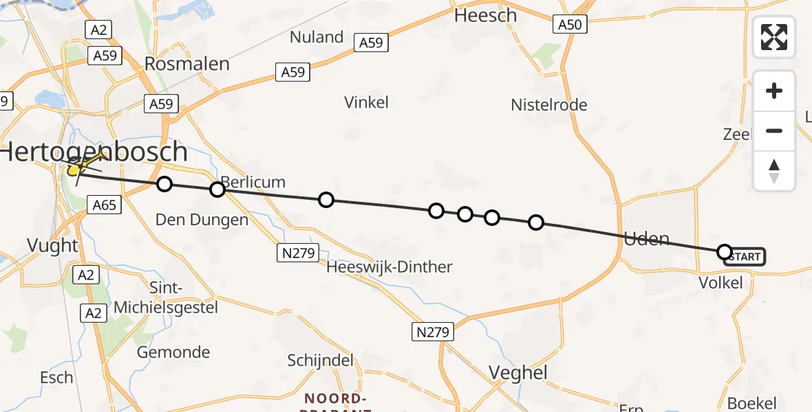 Routekaart van de vlucht: Lifeliner 3 naar 's-Hertogenbosch, Loopkantstraat