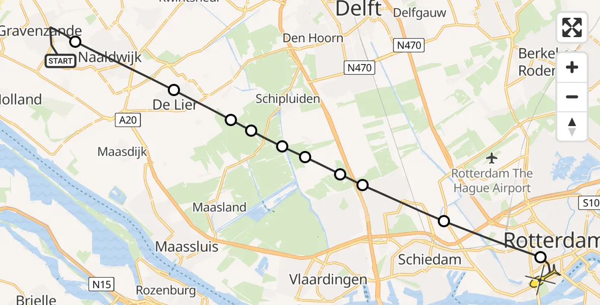 Routekaart van de vlucht: Lifeliner 2 naar Erasmus MC, van den Binckhorststraat