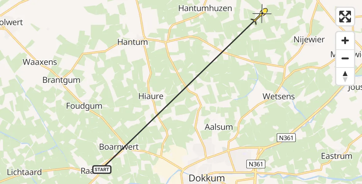 Routekaart van de vlucht: Ambulanceheli naar Oosternijkerk, Bartenswei