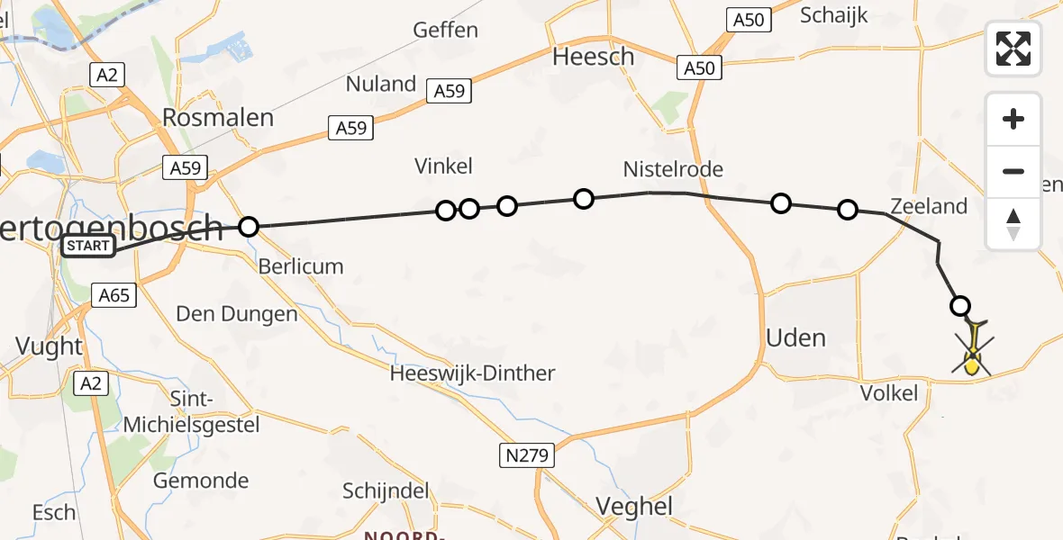 Routekaart van de vlucht: Lifeliner 3 naar Vliegbasis Volkel, Zuiderparkweg