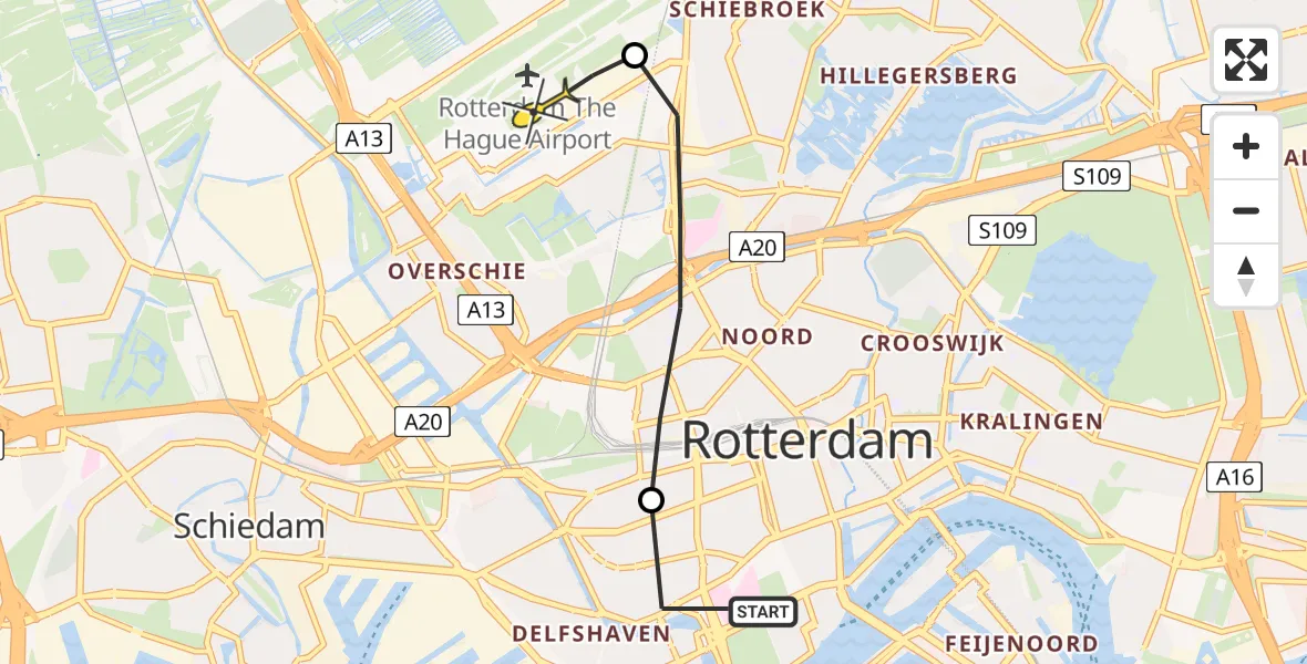 Routekaart van de vlucht: Lifeliner 2 naar Rotterdam The Hague Airport, Graaf Florisstraat