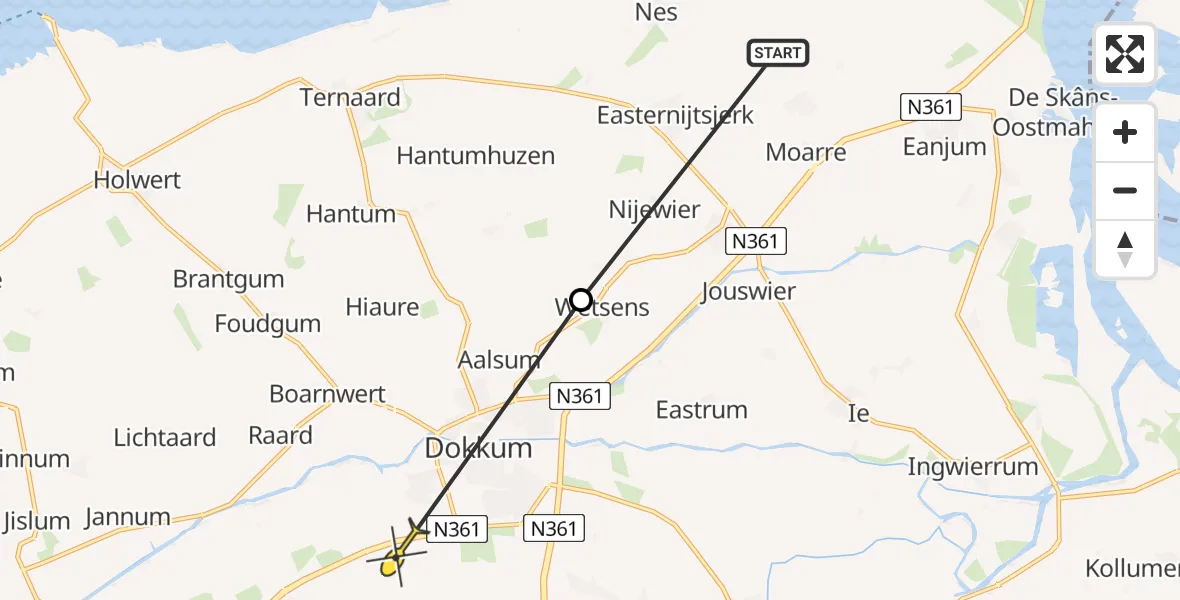 Routekaart van de vlucht: Ambulancehelikopter naar Dokkum, Dokkumerwei