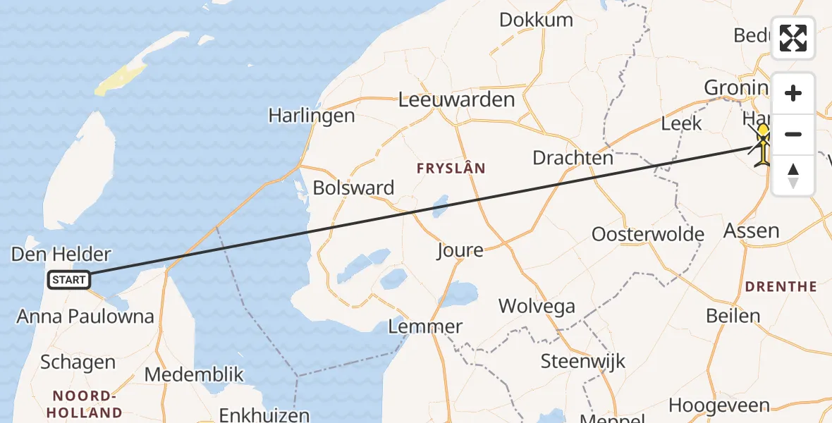 Routekaart van de vlucht: Kustwachthelikopter naar Groningen Airport Eelde, Machlaan