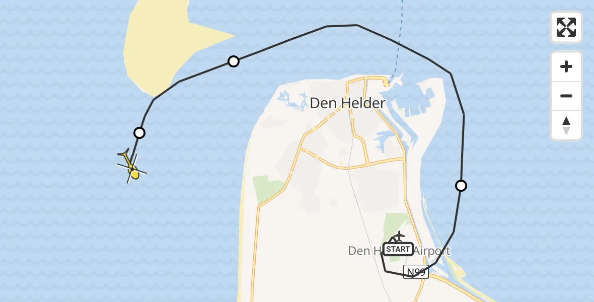 Routekaart van de vlucht: Kustwachthelikopter naar Den Helder, Mastenmakersweg