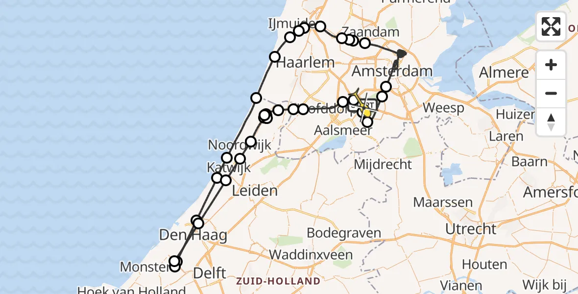 Routekaart van de vlucht: Politieheli naar Schiphol, Fokkerweg