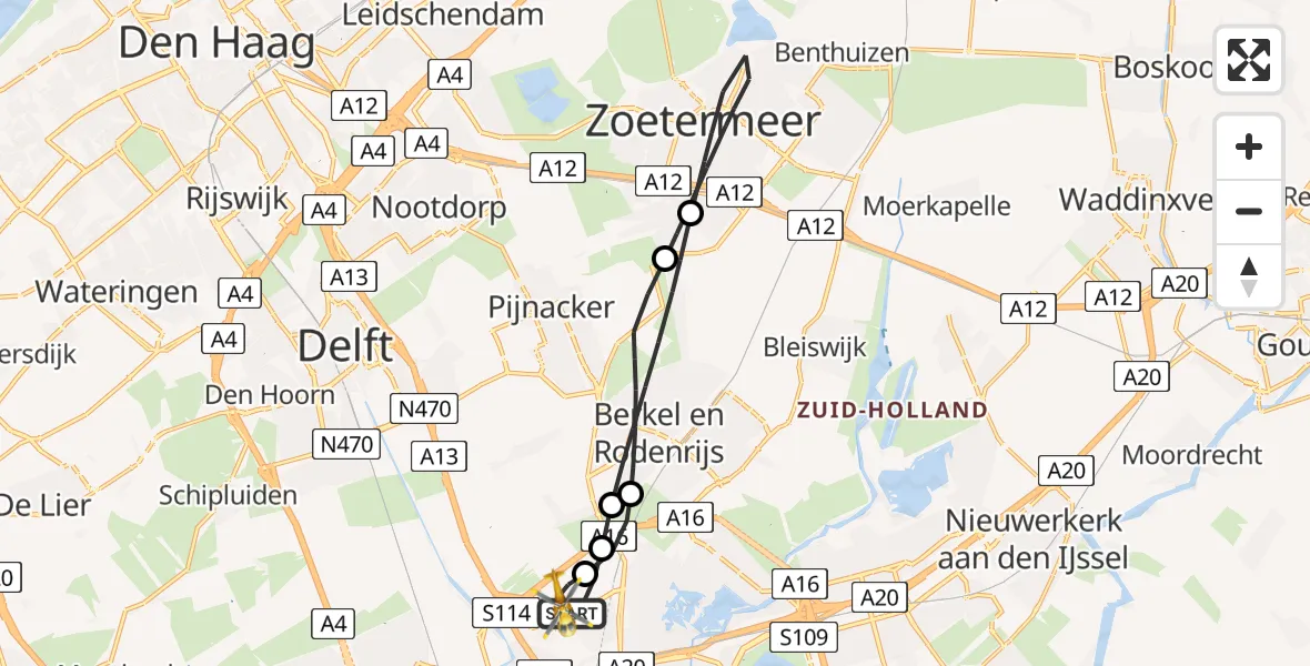 Vluchtroute Traumahelikopter Rotterdam The Hague Airport - Rotterdam The Hague Airport, 02 maart 2024, 09:35