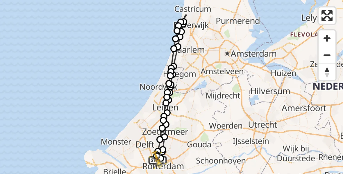 Vluchtroute Traumahelikopter Rotterdam The Hague Airport - Rotterdam The Hague Airport, 02 maart 2024, 09:46