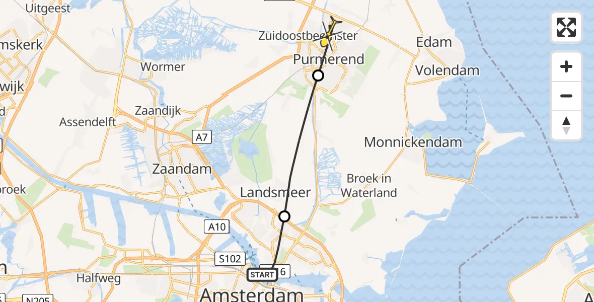 Routekaart van de vlucht: Lifeliner 1 naar Purmerend, Gentiaanplein