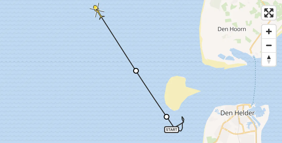 Routekaart van de vlucht: Kustwachthelikopter naar 