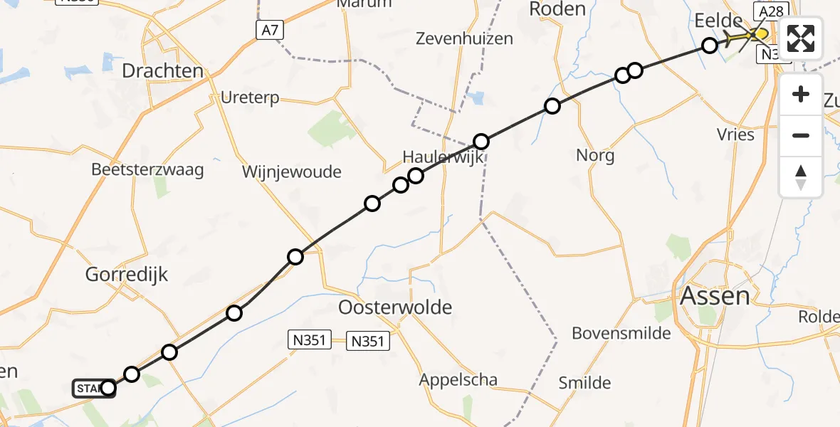 Routekaart van de vlucht: Lifeliner 4 naar Groningen Airport Eelde, Schoterlandseweg