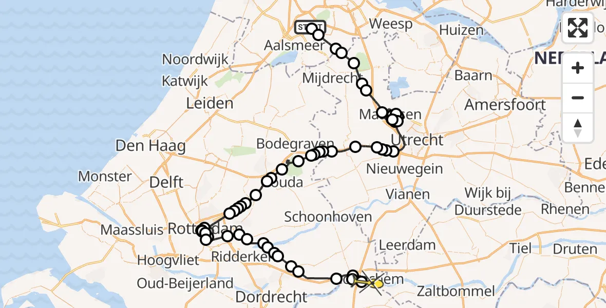 Routekaart van de vlucht: Politieheli naar Woudrichem, Noordpolderweg