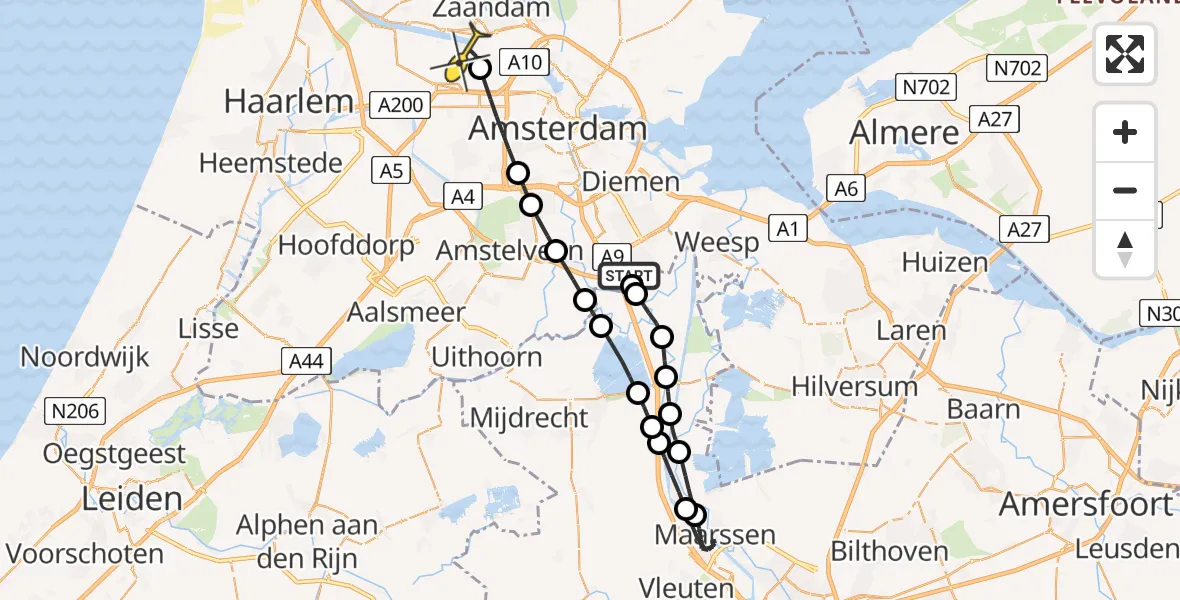 Routekaart van de vlucht: Lifeliner 1 naar Amsterdam Heliport, Amsterdamsestraatweg