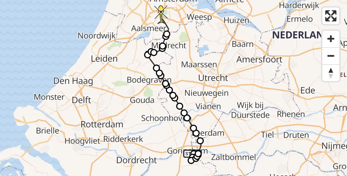 Routekaart van de vlucht: Politieheli naar Amstelveen, Schapendam