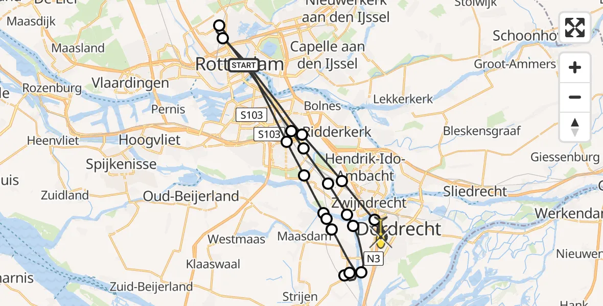 Routekaart van de vlucht: Lifeliner 2 naar Dordrecht, Stieltjesstraat