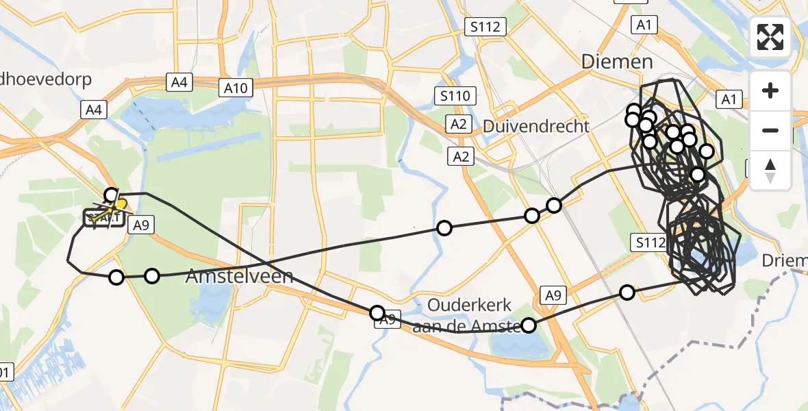 Routekaart van de vlucht: Politieheli naar Schiphol, Westerkimweg