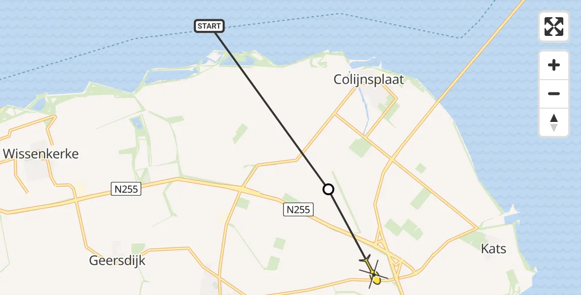 Routekaart van de vlucht: Kustwachthelikopter naar Kortgene, Emelissedijk