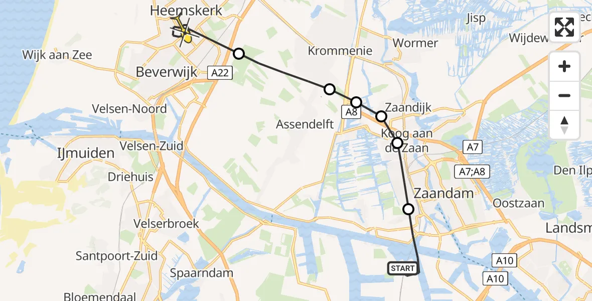 Routekaart van de vlucht: Lifeliner 1 naar Heemskerk, Grote Tocht