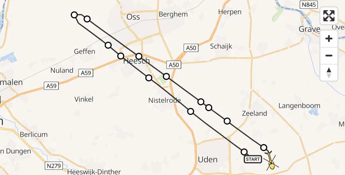 Routekaart van de vlucht: Lifeliner 3 naar Vliegbasis Volkel, De Schans