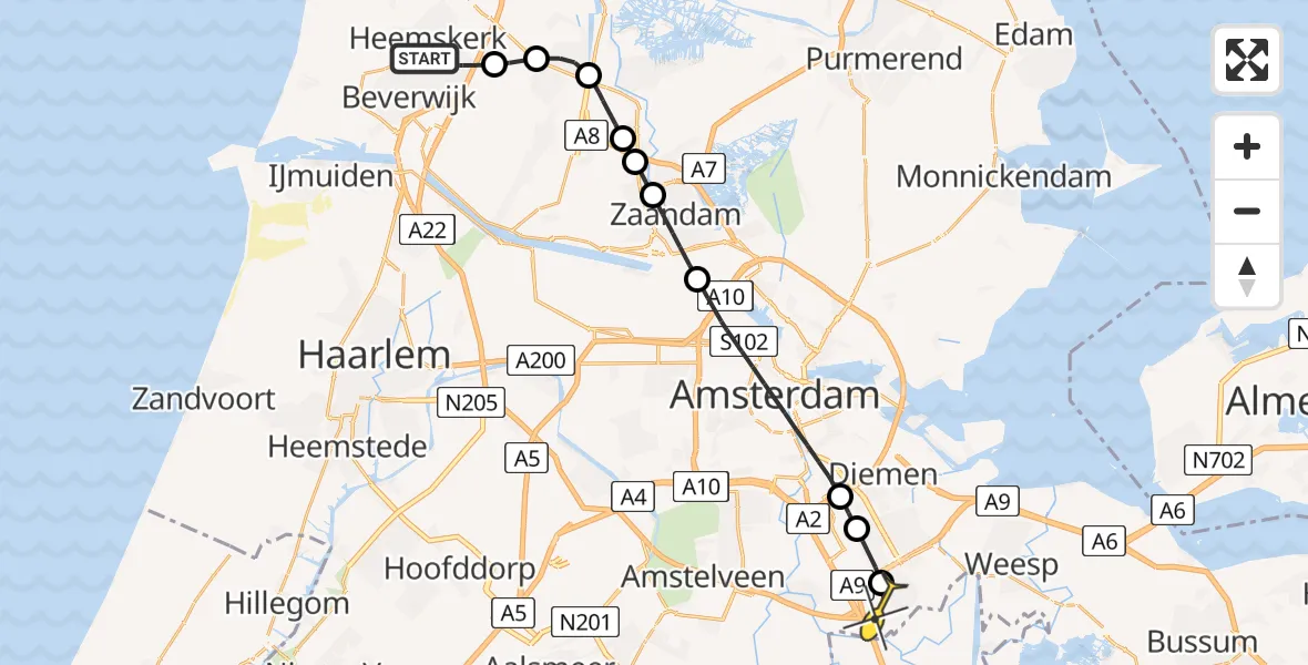 Routekaart van de vlucht: Lifeliner 1 naar Academisch Medisch Centrum (AMC), Griend